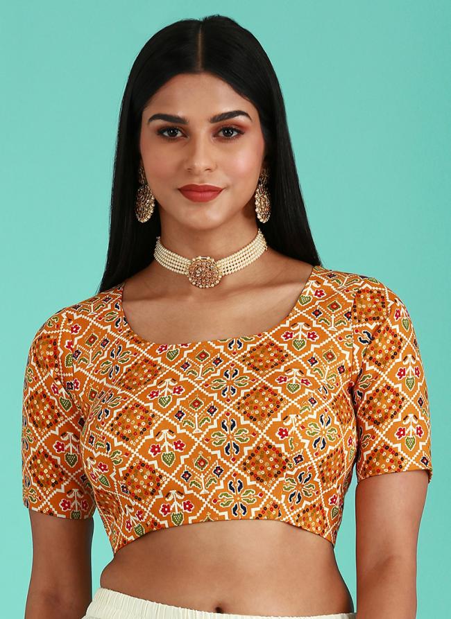 Cotton Silk Mustard Traditional Wear Embroidery Work Blouse